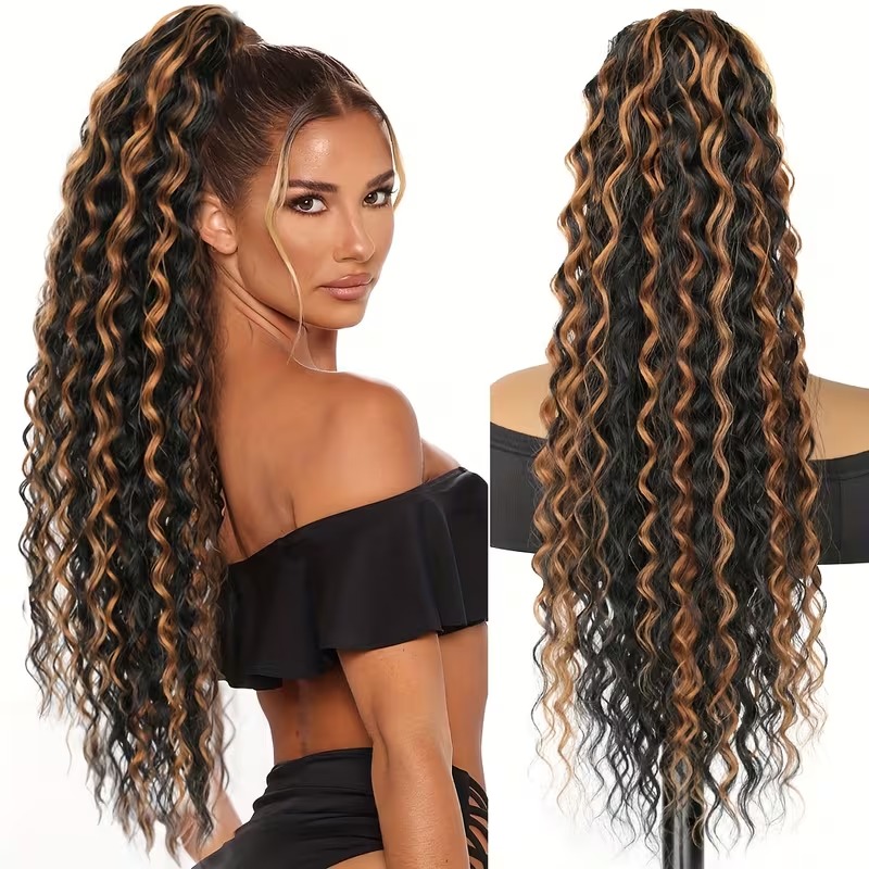 24-Inch Deep Wave Drawstring Ponytail Extension