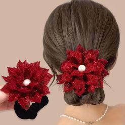 Red Velvet Lace Flower Hair Tie